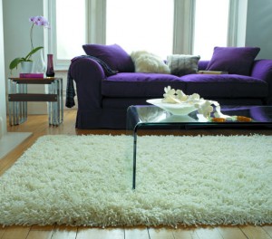 Morbido tappeto bianco  modello Shaggy in una zona living.
